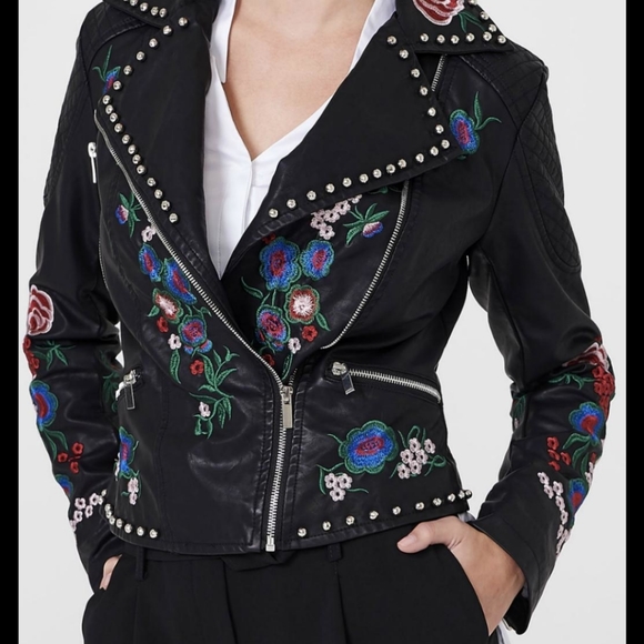 Frank Lyman Design Jackets & Blazers - Frank Lyman studded embroidered faux leather biker jacket